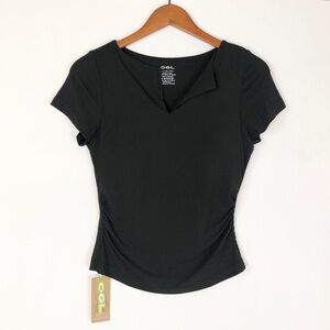NEW OGL Flapped Vneck Side Ruched New Airy Brami Tee Size L Black